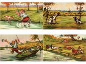 HUNTING FISHING HUMOR COMIC, 33 Old Postcards pre-1950 (L6206)