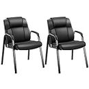 edx Leather Waiting Room Chairs with Padded Arms Set of 2 - Executive Office Reception Guest Chair No Wheels for Conference Room Lobby Side, Black
