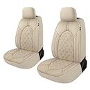 Caromop Luxury Leather Car Seat Covers Front Set, Anti-Stain Waterproof Automotive Seat Covers for Cars, Universal Car Interior Covers Seat Protectors for Sedans SUVs Pick-up Trucks (Beige/Beige Line)