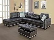 MMTGO 98" L-Shape Faux Leather Modular, Cup Holders and Storage, 4-Seater Upholstered Tufting Corner Couch for Apartment, Home Furniture, Living Room, Sectional Sofa Set w/Ottoman
