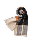 Villand Merino Wool Tartan Knitted Scarf for Men, Plaid Winter Warm Thick Soft Neckwear with Gift Box, 30 × 180 cm (Camel Orange Tartan)
