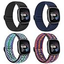 Puhuite Compatible with Fitbit Versa 3/Fitbit Versa 4 /Fitbit Sense/Fitbit Sense 2 Bands for Women Men,Adjustable Stretchy Solo Loop Elastic Nylon Sport Strap for Versa 4/Versa 3/Sense 2/Sense