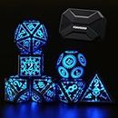 Light up Dice, Rechargeable Dice Set D&D Electronic Flashing LED Dice with Charging Case Glow in The Dark Dice for Dungeons and Dragons Role Playing Game RPG Dice (Blue)
