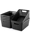 EOENVIVS Set of 6 Plastic Storage Baskets Pantry Organization and Storage Containers Organizer Bins Small Baskets for Shelves Drawers Desktop Closet Playroom Classroom Office, Black
