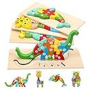 Wooden Puzzles for Toddlers 3-5 Year Old, Kids Montessori Toys for 3 Year Old, Learning Educational Wood Puzzle Toy Gift for 3 4 5 Year Old Boys Girls - 4 Pack