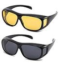 Gemgoo 2PCS Unisex Prescription Glasses Optic HD Night Day Driving Wrap Around Anti Glare Sunglasses