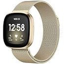 JKD Bands Compatible with Fitbit Sense Versa 3 Sense 2 and Versa 4 Smartwatch Women Men, Stainless Steel Metal Mesh Magnetic Band Replacement for Sense 2/Versa 4/Sense/Versa 3 Watch, Small Champagne