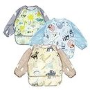 PandaEar (3 Pack Waterproof Baby Bibs with Long Sleeve| Baby Feeding Bib Painting Apron Bibs for Infant Toddler 6-36 Months (Lizard)