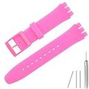 Lijinlan Replacement Silicone Band for Swatch 17mm 19mm 20mm, Waterproof Wristband Watch Strap for Swatch (17mm, HotPink)