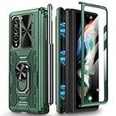 Caka for Z Fold 3 Case, Galaxy Z Fold 3 Case with S Pen Holder & Hinge Protection, Kickstand & Camera Cover with Built-in 360°Rotate Ring Stand Protective Case for Samsung Galaxy Z Fold 3 -Green