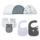 Playette Elephant 8 Piece Set Grey, Gift Set for Baby, x3 Knitted Caps, x3 Knitted Mittens, x2 Bibs