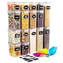 SIKITUT Airtight Food Storage Containers, Kitchen and Pantry Organization Containers, 16PCS Plastic Container set with Lids for Cereal, Flour, Snack, Sugar, with 24 Labels, Marker & Measuring Cup Set