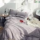 Double Bed Duvet Cover Washed Linen Double Bedding Set Double Bed Bedding Set Double Queen Duvet Cover 220 × 240 cm Flat Sheet Pillowcases 4 Pieces