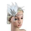 Vintage Flapper Headband Daisy Buchanan Costume Great Gatsby Leaf Tiara Headpiece 1920's Fancy Hair Accessory (6068#Silver+White)