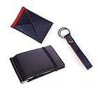 Wanderlust Mens Genuine Leather RFID Slim Money Clip with Business Card Pouch and Key Ring Holder Combo Pack - Black Money Clip