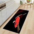 Tappeto da cucina 60 x 120 cm, rosso con motivo sportivo da ping pong, in morbida microfibra antiscivolo, lavabile, nero, anti-affaticamento, per cucina, ingresso, corridoio, runner lavabile
