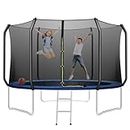 10FT Trampoline, Outdoor Large Trampolines with Safety Enclosure Net and Ladder, Round Recreational Trampoline for Kids and Adults, ASTM Approved, Weight Capacity 600lbs, Black+Blue
