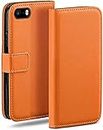 moex Étui à rabat compatible avec iPhone 5s / 5 / SE (2016), étui pour téléphone portable avec fente pour carte, étui à rabat à 360 degrés, étui pour téléphone portable en cuir végétalien, Orange-Canyon