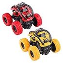 Toys Cars for 2+ Year Old Boys, 2 Pack Pull Back Cars, Hot Wheels Monster Trucks, 360 Degree Rotation Push and Go Vehicle, Inertia Car Racing Game Toys Gift for 3 4 5 6 Toddler, Red and Yellow