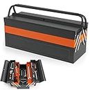 S AFSTAR 22 Inches Tool Box, 3-Layer 5-Tray Metal Toolbox w/Full-Length Handles & Lock Hole Design, Portable Storage Toolbox, Folding Tool Organizer for Household Warehouse Repair Shop, Free Assembly