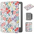 MOKASE for All-New 6” Kindle 11th Generation Case 2022 (Model: C2V2L3), Slim PU Leather Magnetic Hard Shell Cover with Hand Strap Smart Auto Wake/Sleep for Kindle 6 Inch 2022 E-Reader, Floral