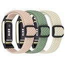 3 Pack Bands Compatible with Fitbit Luxe, Stretchy Nylon Solo Loop Sport Replacement Wristbands Straps for Women Men… (Starlight+Pink Sand+Pine Green)