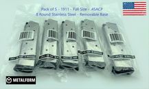 5 Pack 1911 Magazine 8 Round Stainless 45 ACP Auto Fits Colt Kimber Springfield