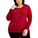 Anne Klein Women's Plus Size Heat Set Crewnk Pullover-Titian Red, Sangria/Sangria, 1X