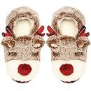 nanatree Christmas Deer slippers, cute fuzzy foam slippers, Red, 7-8
