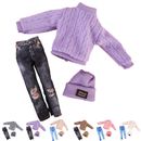 3pcs/Pack Barbie Doll Clothes Set Sweater Jeans Beanie Hat Accessories Girls Toy