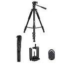 Powerpak Photo-X7 5ft 4 Section Aluminium Tripod for Smartphones & Cameras | 3-Way Pan Head | Lightweight Photo Video Camera Tripod with Bluetooth Remote and Mobile Holder for DSLR | Payload 4kg