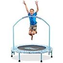 38'' Kids Trampoline Mini Foldable Fitness Trampoline with Adjustable Handrail and Safety Padded Cover Exercise Foldable Bungee Rebounder Indoor Outdoor Use