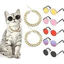 7 Pieces Sunglasses for Cats Dog Sunglasses Gold Chain Costume Funny Cute Cat Glasses Retro Pet Cosplay (Vivid Colors, Lovely Style)
