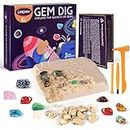 Gemstone Dig Kit,Dig Up 6 Gems,Mining Kit STEM Toys for Kids with Excavation Tools,Science Educational Activity Party Gift for Kids Boys Girls Rock Collection Gemology Mineralogy Geology Enthusiasts