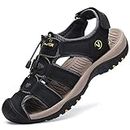 FLARUT Men's Sport Sandals Outdoor Hiking Sandals Closed Toe Lightweight Leather Athletic Trail Walking Casual Sandals Water Shoes (A-Black,EU 44,UK 10)