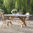 Birch Lane™ Akiva Rectangular 80" Long Teak Outdoor Dining Set w/ Cushions Wood/Stone/Concrete/Plastic in Brown/Gray/White | Wayfair