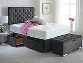ComfoRest - 6FT Super King Divan Bed Set - Super King Size Bed With Mattress Included & Ottoman Box Storage - Bed & Mattress Sets | 24" Headboard with 2 Storage Drawers | Divan Bed (Slate Grey Naples)