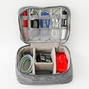 Heart Home Travel Organizer For Electronic Accessories|Multipurpose Pouch|Adapter, Cable, Gadget Organizer|Two Comparment With Zipper|Great For Traveling (Grey)