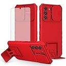 Asuwish Phone Case for Samsung Galaxy S21 Plus S21+ 5G with Screen Protector and Slide Camera Cover Kickstand Stand Slim Protective Cell Accessories S21+5G S21plus 21S + S 21 21+ G5 Women Men Red