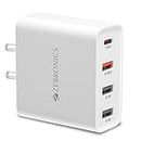 Zebronics RC45A 4 Port Charger, 45W max, Smart IC, Type C PD 3.0, 3X USB, for iPhone | Android Smartphones | Tablets, Rapid Charge, Wide Voltage Support, Built in protections