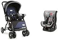 Luvlap Galaxy Stroller/Pram, Extra Large Seating Space, Easy Fold(Navy/Black) & Sports Convertible Car Seat for Baby & Kids from 0 Months to 4 Years (Grey & Black)
