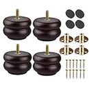 Btowin 3 inch Solid Wood Furniture Legs, 4Pcs Walnut Round Wooden Bun Feet with Threaded 5/16'' Hanger Bolts & Mounting Plate & Screws for Sofa Cabinet Bed Chair