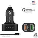 ZAAP(USA) Qualcomm 3.0 Aluminium 2-Port 30W Universal Car Charger with 1 USB Charging Cable Combo for Android Smartphones, Black