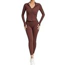 Workout Gym set for Women, align style, Fitness Sports Running Clothes Yoga Sportswear, 3 piece set. (Large, Brown)
