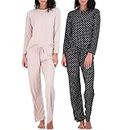 Real Essentials 2 Pack: Womens Striped Pajama Sets Ladies Soft Winter Fall Sleepwear Pajamas Clothes Loungewear Long Sleeve Tops Pants Christmas Pj Sets for Women - Set 3 Medium
