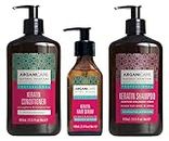 Arganicare Set de 3 Produits A la Kératine. Revitalise les cheveux en les gardant lisses et soignés. Shampoing + Apres Shampoing + Sérum