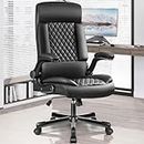 Executive Office Chair, High Back PU Leather Desk Chair with Adjustable Flip-Up Armrests, Big and Tall Ergonomic Computer Task Chairs with Rocking Function for Home Office (Black)