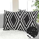 Betylifoy Outdoor Waterproof Throw Pillow Covers Set of 2 Water Resistant Pillow Covers 18 x 18 inches Boho Black and White Decorative Pillow Covers for Sofa Couch Outdoor Furniture Decor (Black)