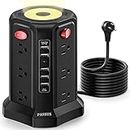 Tower Power Bar Surge Protector PASSUS 10FT Long Extension Cord Indoor,Power Strip with 5 USB Ports 12 AC Multiple Outlets and Night Light,Desk Accessories for Home Office Dorm Room