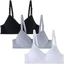EDS Service Teen Girls Bras, Wire Free Cotton Training Bra for Kids, Young Girls Sports Padded Crop Top with Adjustable Strap for Women 12-18 Years Pack of 3